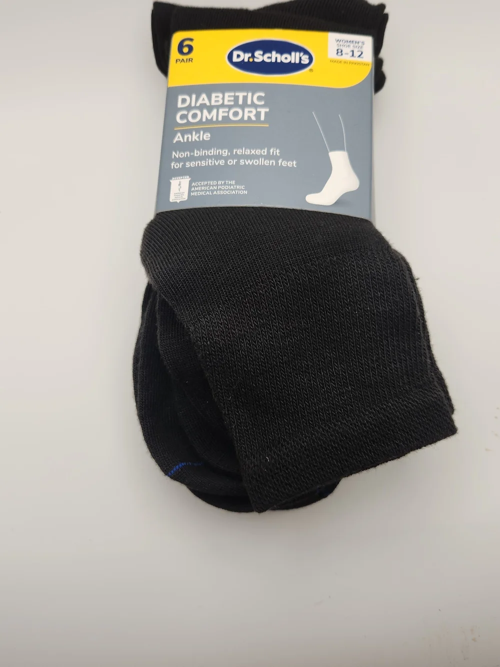 Dr. Scholl's Black Diabetic Comfort Ankle Socks - Black (6 Pair)